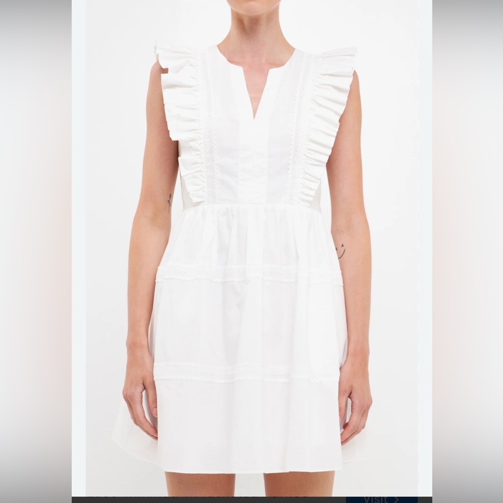Endless Rose Ruffle V-Neck White Sleeveless Dress